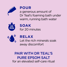 Dr Teal's Elderberry Foaming Bath with bubbles in a bathtub