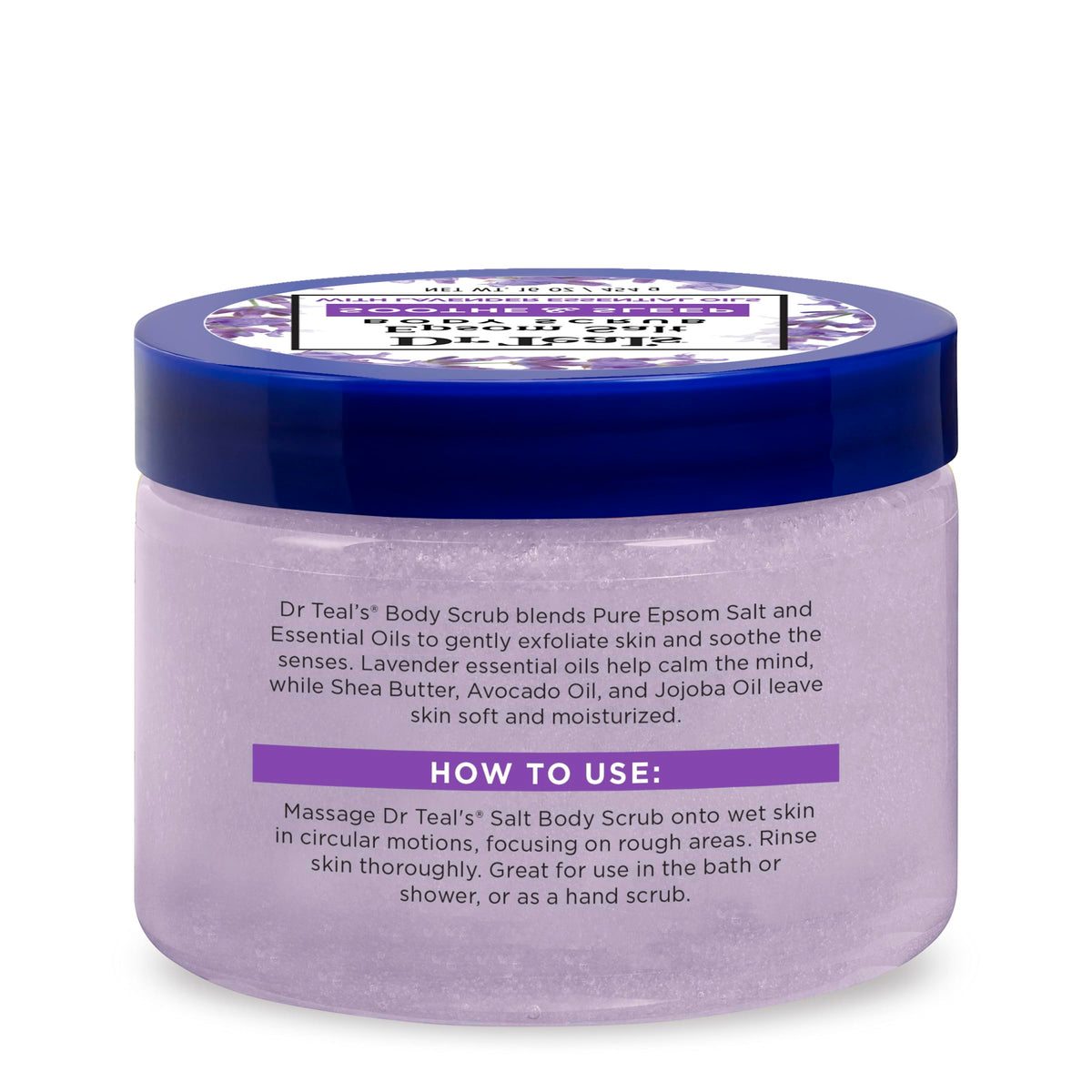Dr Teal's Epsom Salt Body Scrub 16 oz lavender open jar