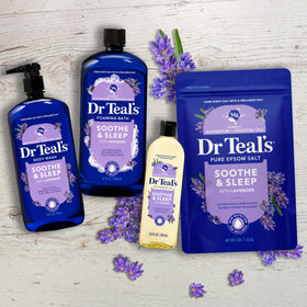 Dr Teal's Epsom Salt Lavender with lavender flowers