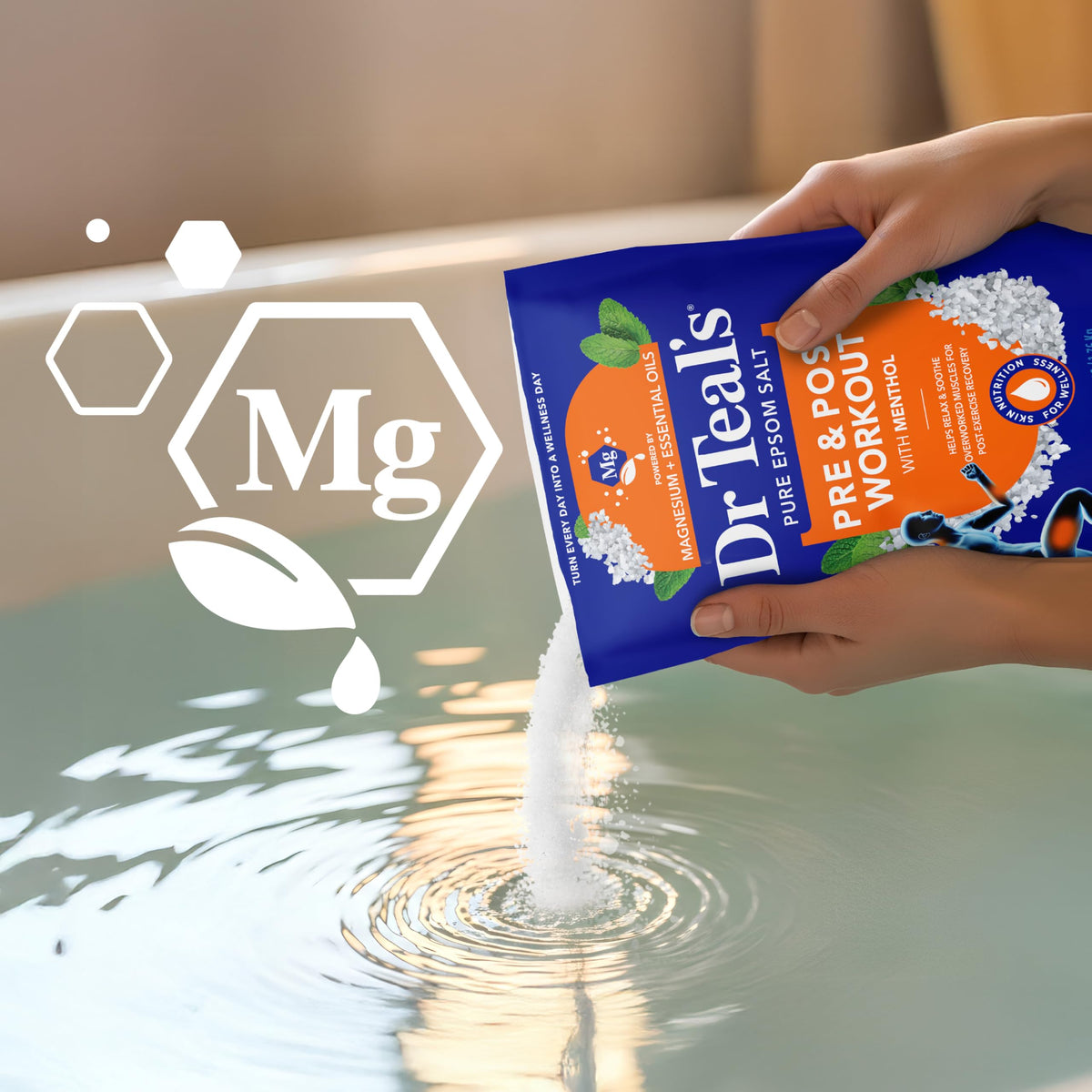 Dr Teal's Epsom Salt Magnesium Soak in a warm bath
