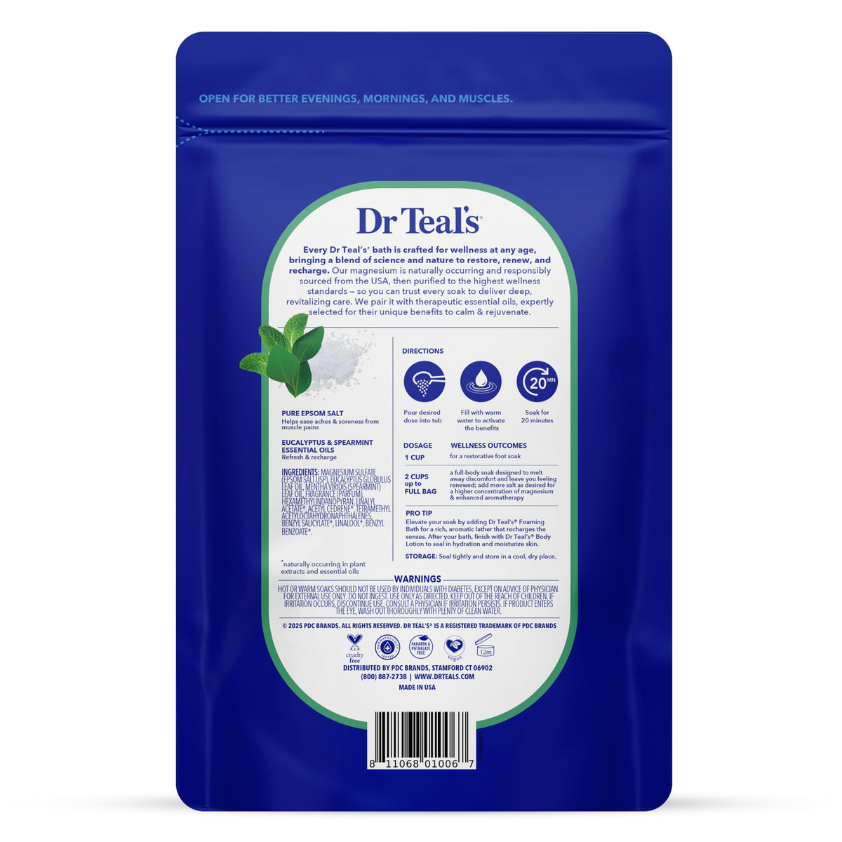 Dr Teal's Epsom Salt packaging with eucalyptus and spearmint