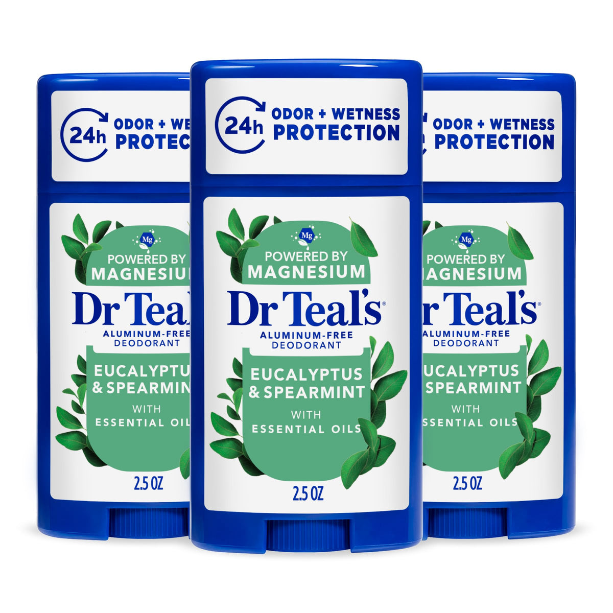 Dr Teal's Eucalyptus & Spearmint Deodorant front view, 2.5 oz