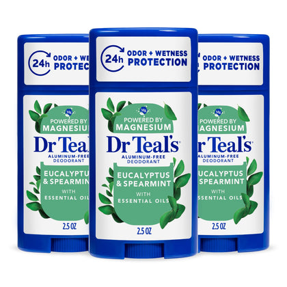 Dr Teal's Eucalyptus & Spearmint Deodorant front view, 2.5 oz