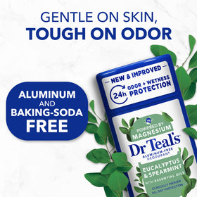 Dr Teal's Eucalyptus & Spearmint Deodorant on a bathroom counter
