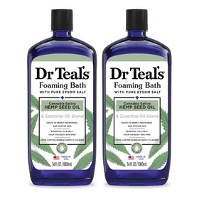 Dr Teal's Foaming Bath 34 fl oz front view with Epsom salt and hemp oil