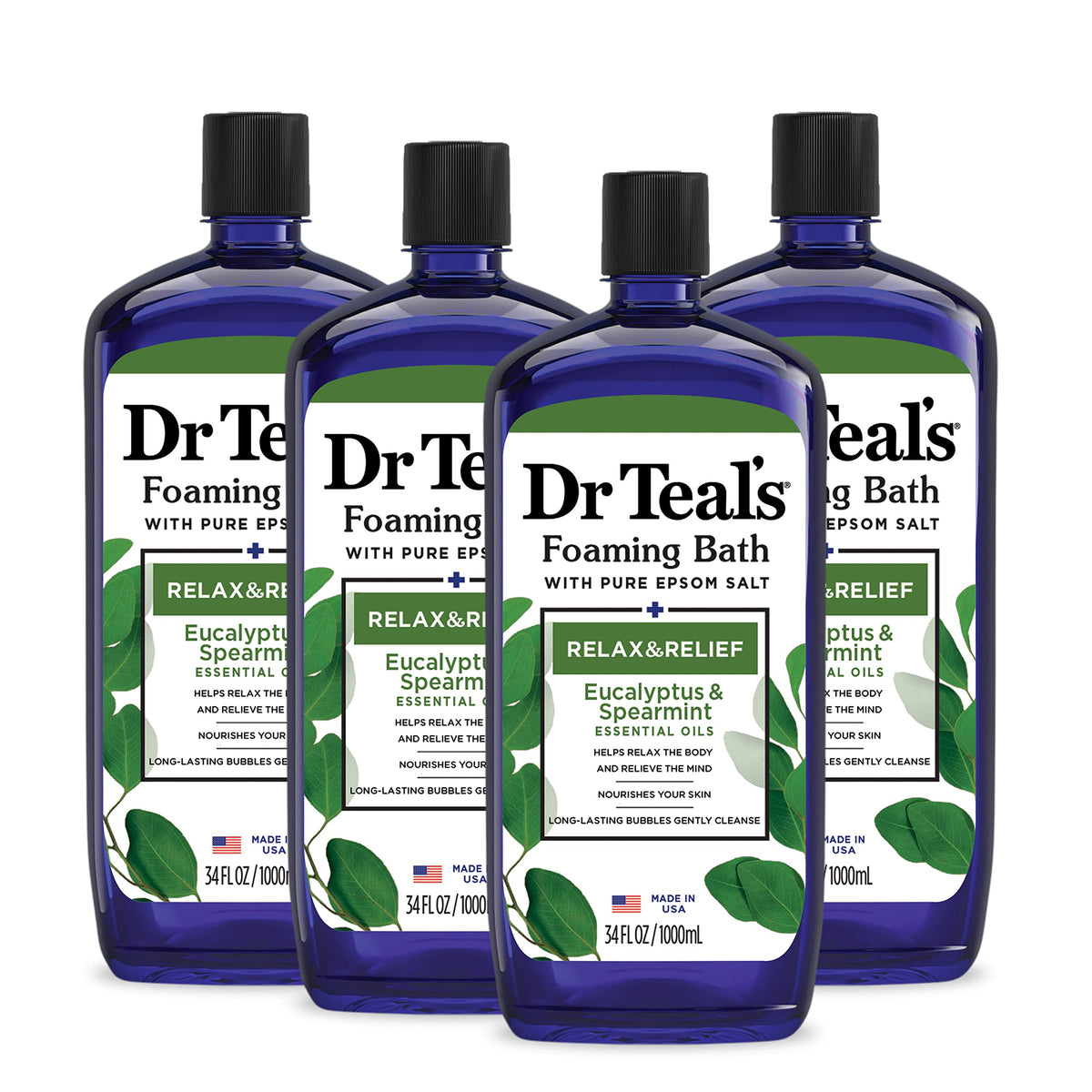 Dr Teal's Foaming Bath 34 fl oz front view with Eucalyptus and Spearmint scent