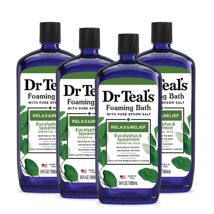 Dr Teal's Foaming Bath 34 fl oz front view with Eucalyptus and Spearmint scent