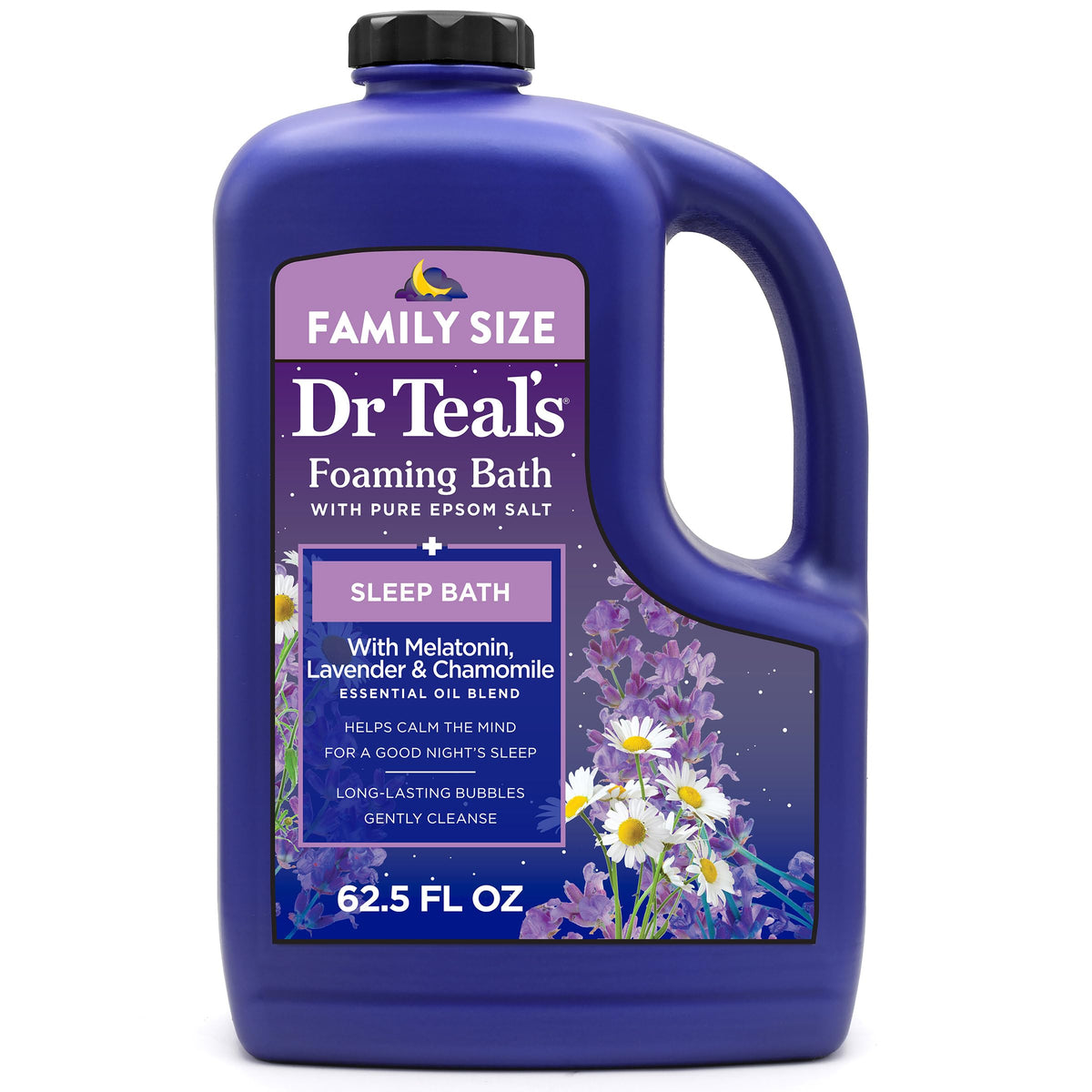 Dr Teal's Foaming Bath 62.5 fl oz front view with lavender and chamomile