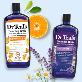Dr Teal's Foaming Bath Duo in a relaxing bath setting