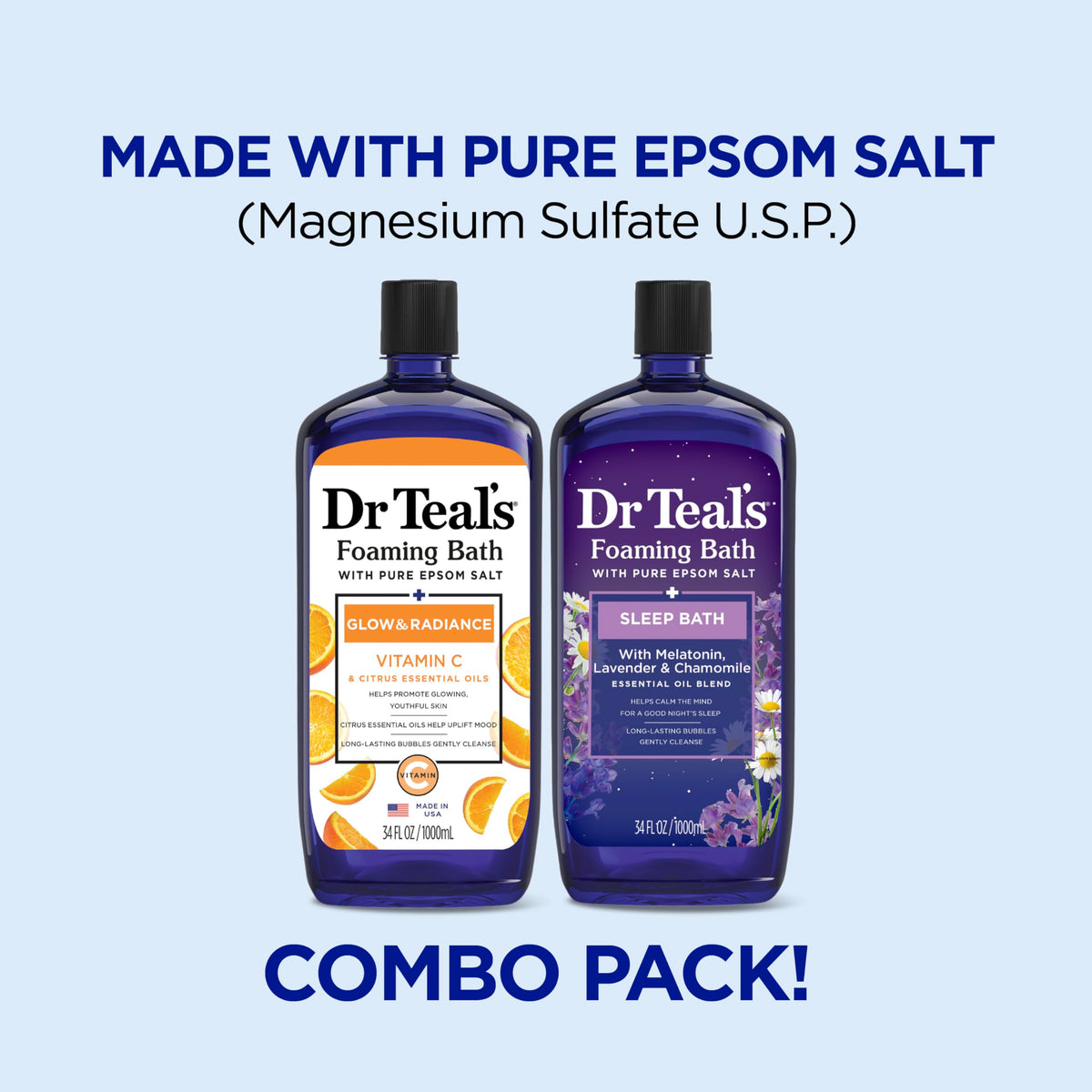 Dr Teal's Foaming Bath Duo packaging side view