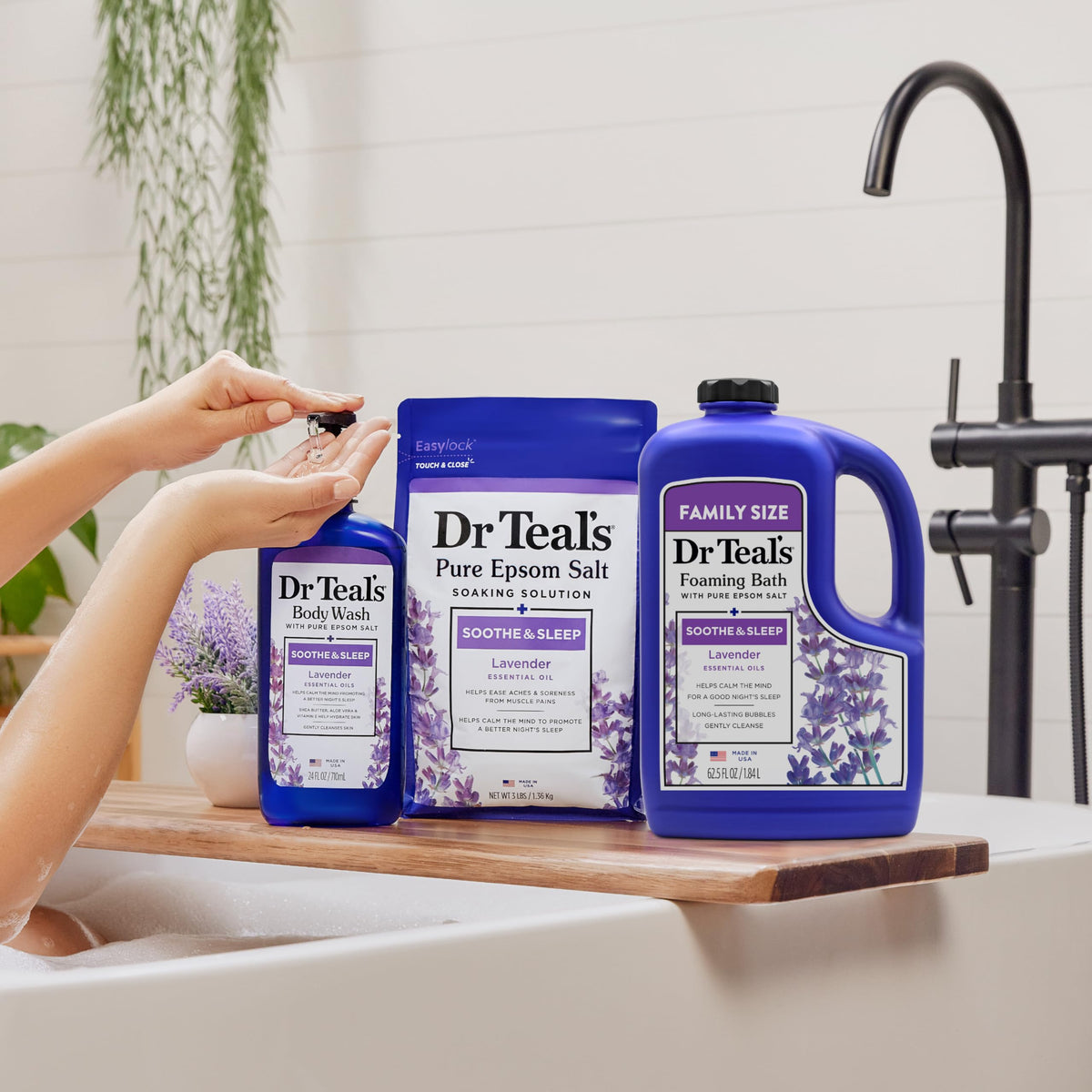 Dr Teal's Foaming Bath Lavender 62.5 fl oz in relaxing bath setting