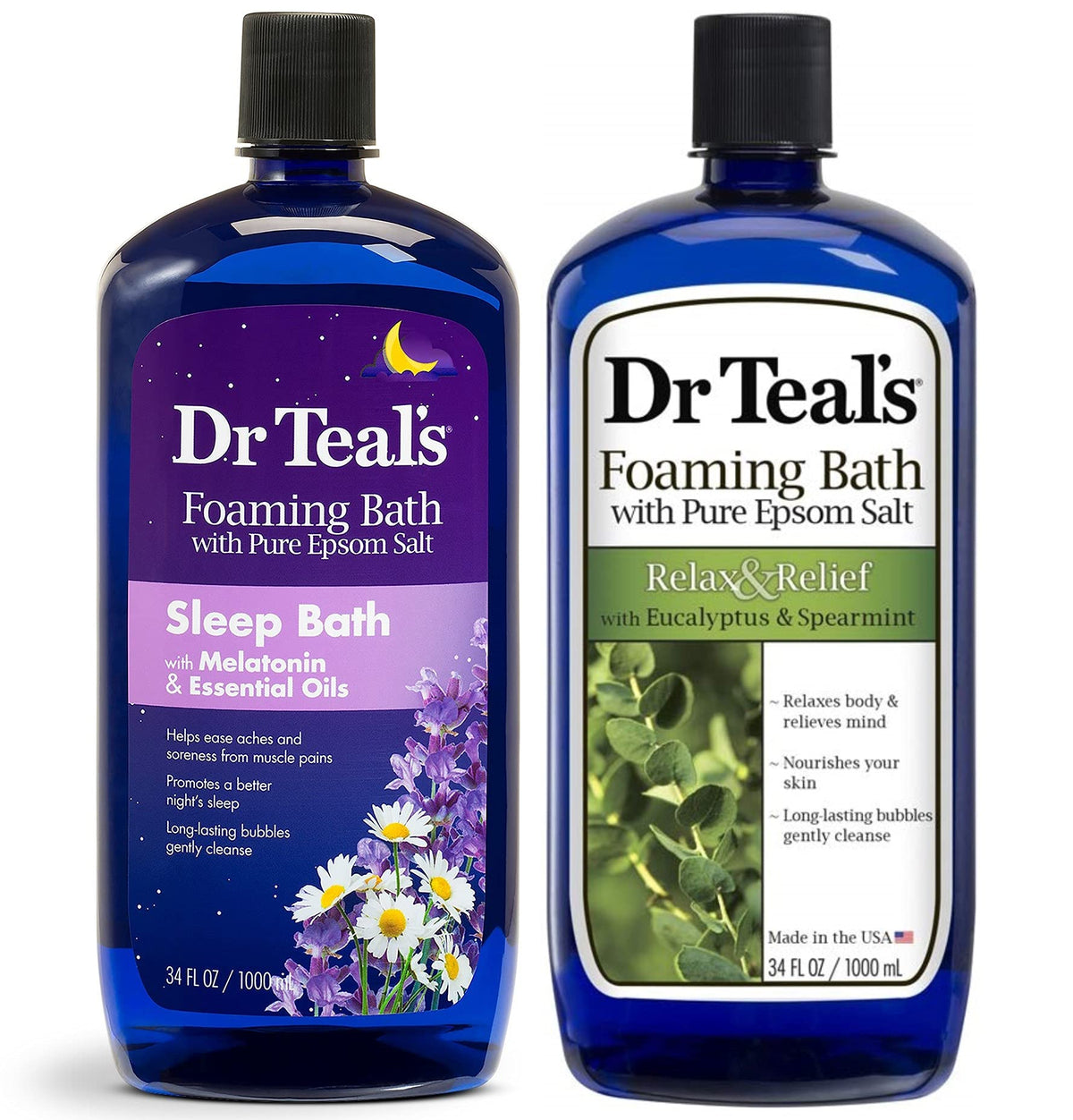 Dr Teal's Foaming Bath Variety Gift Set front view with two bottles