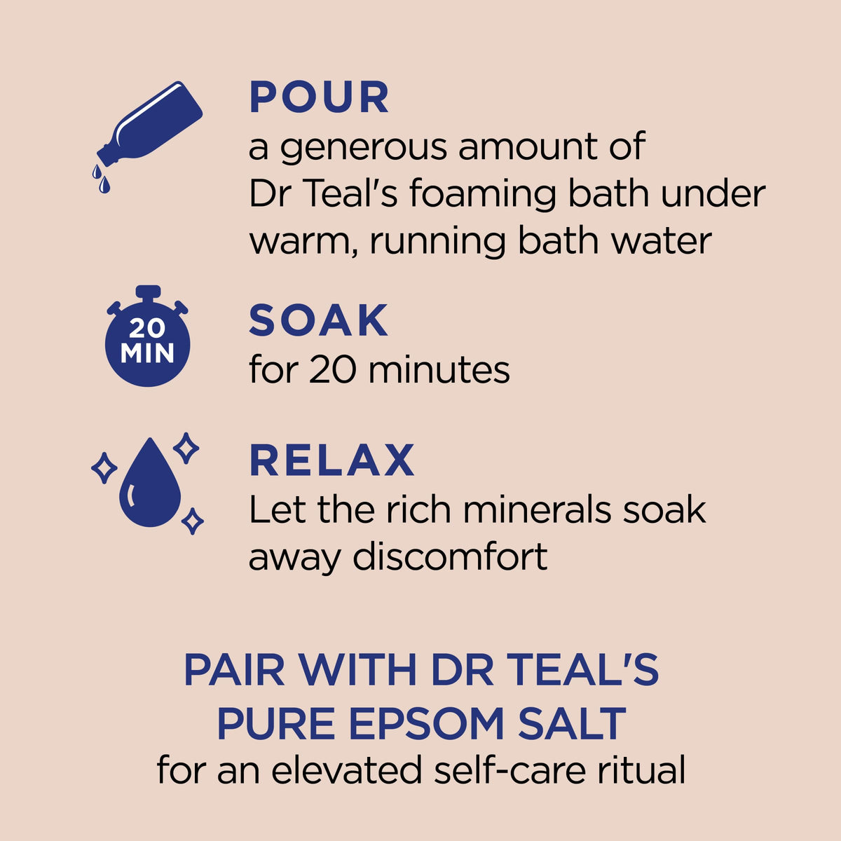 Dr Teal's Foaming Bath with bubbles in a bathtub