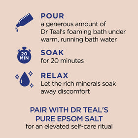 Dr Teal's Foaming Bath with bubbles in a bathtub