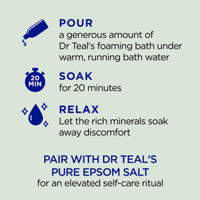Dr Teal's Foaming Bath with bubbles in a bathtub setting