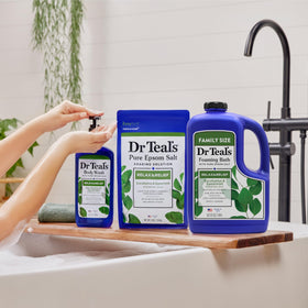 Dr Teal's Foaming Bath with Eucalyptus and Spearmint in a clear view