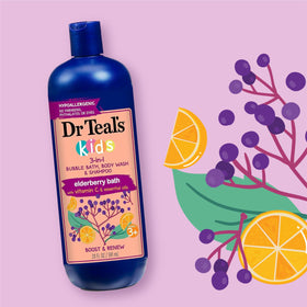 Dr Teal's Kids 3-in-1 Elderberry Bath back view with ingredients