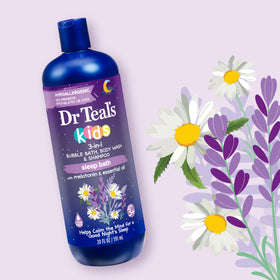 Dr Teal's Kids 3-in-1 Sleep Bubble Bath back view showing ingredients
