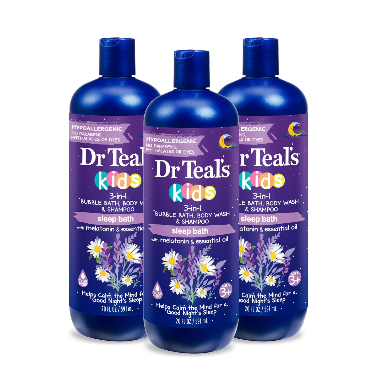 Dr Teal's Kids 3-in-1 Sleep Bubble Bath front view with lavender scent
