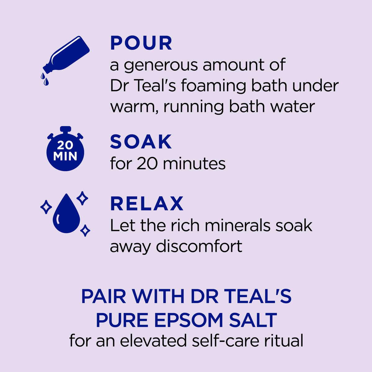 Dr Teal's Lavender Foaming Bath in a relaxing bath setting