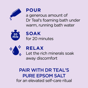 Dr Teal's Lavender Foaming Bath in a relaxing bath setting