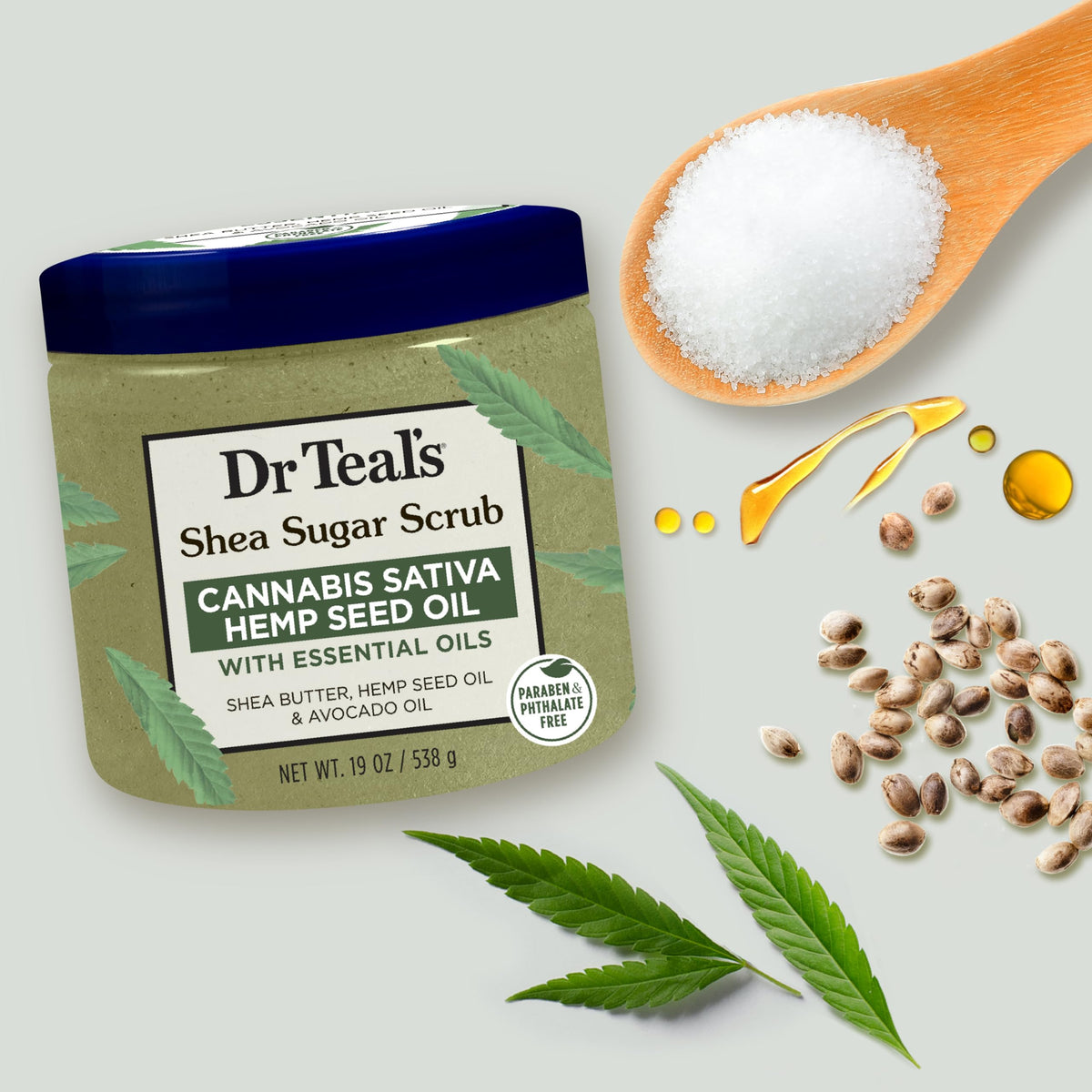Dr Teal's Shea Sugar Body Scrub in a bathroom setting