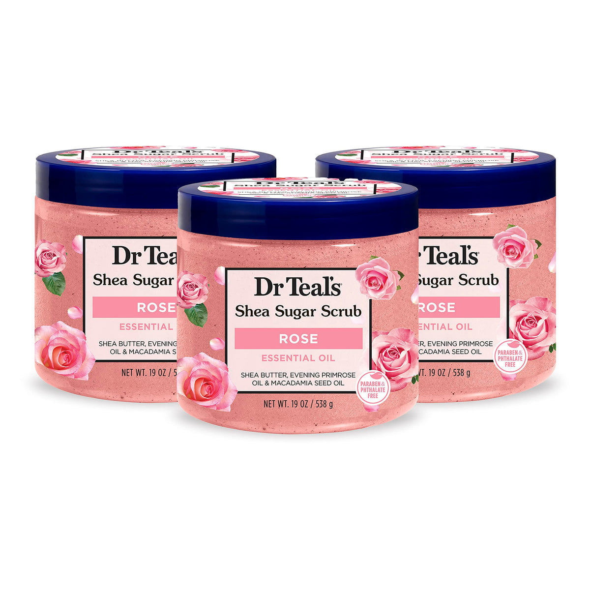 Dr Teal's Shea Sugar Body Scrub Rose 19 oz front view