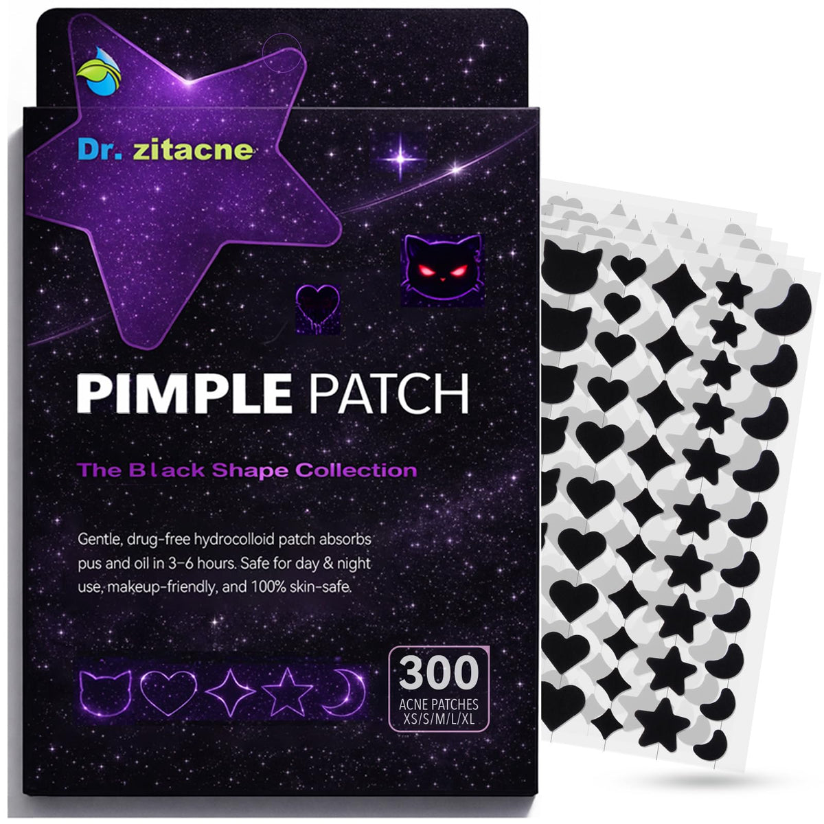 Dr. Zitacne Black Pimple Patches 560CT front view with packaging