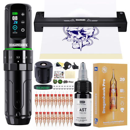 Dragonhawk L3 wireless tattoo machine with A4 thermal stencil printer
