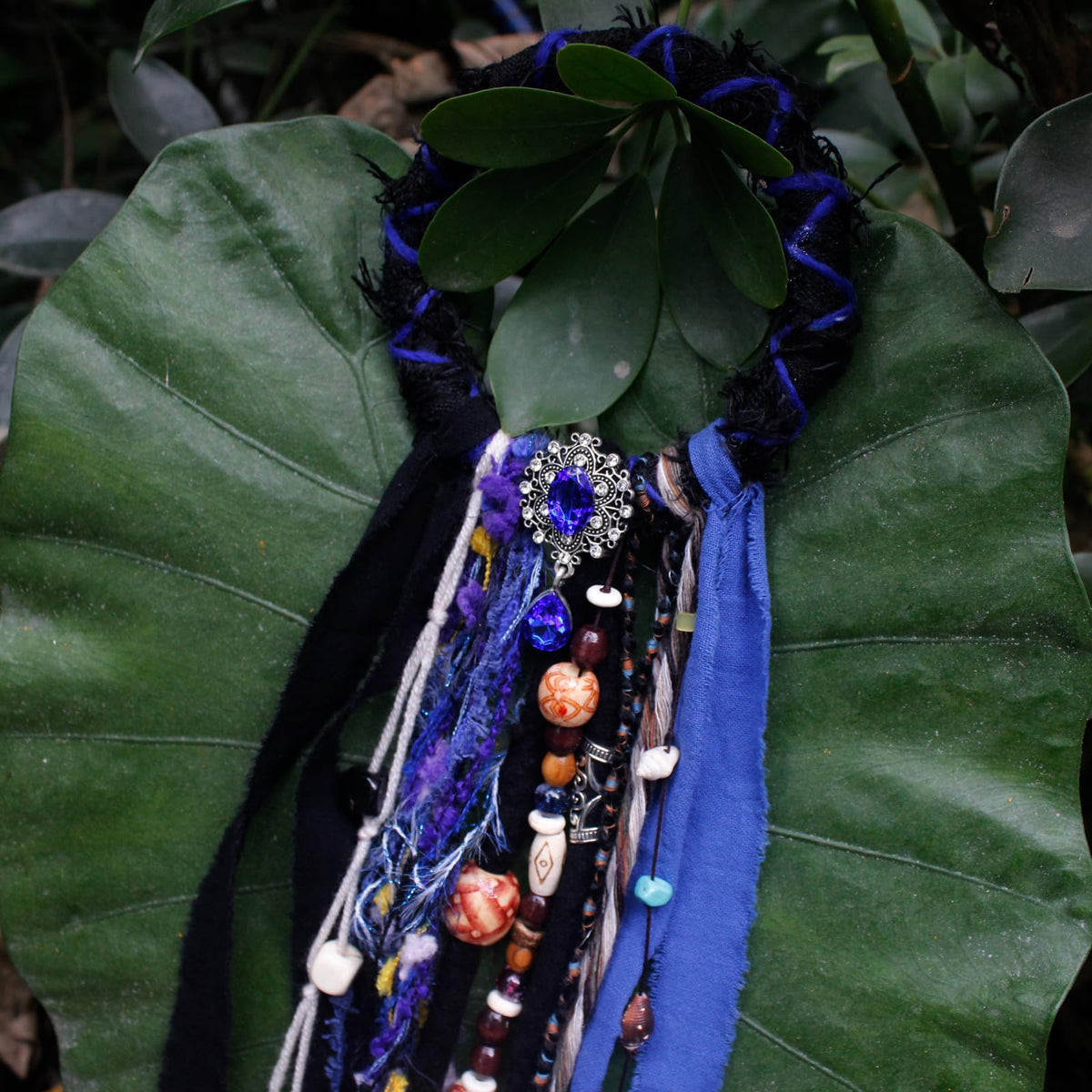 Dreadlock hair tie with natural stones and shells