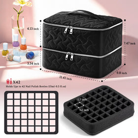 DreamGenius Nail Polish Organizer Bag dimensions displayed