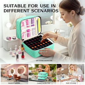 DreamGenius Nail Polish Organizer Bag dimensions displayed