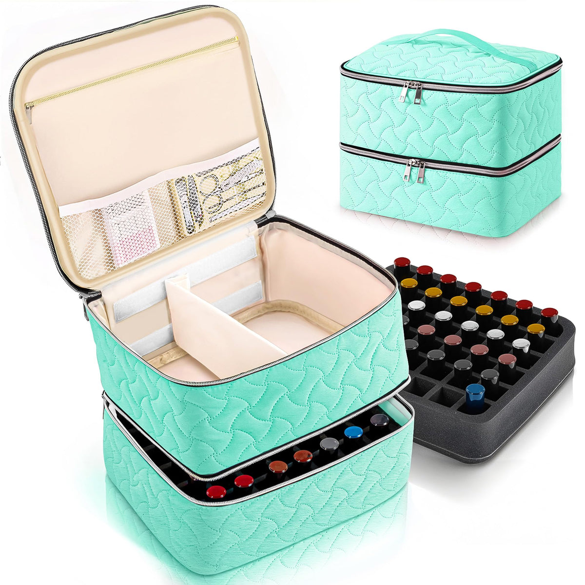 DreamGenius Nail Polish Organizer Bag front view in green