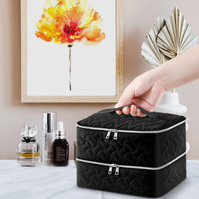 DreamGenius Nail Polish Organizer Bag lifestyle scene with accessories