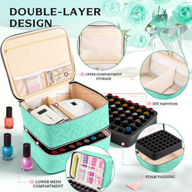 DreamGenius Nail Polish Organizer Bag showing upper layer with dividers