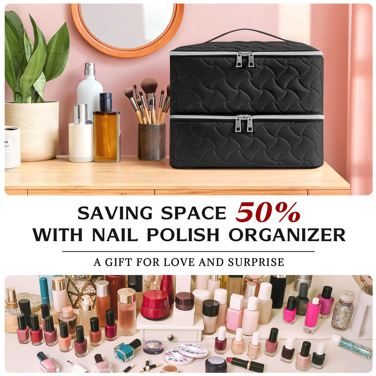 DreamGenius Nail Polish Organizer Bag side view with handle
