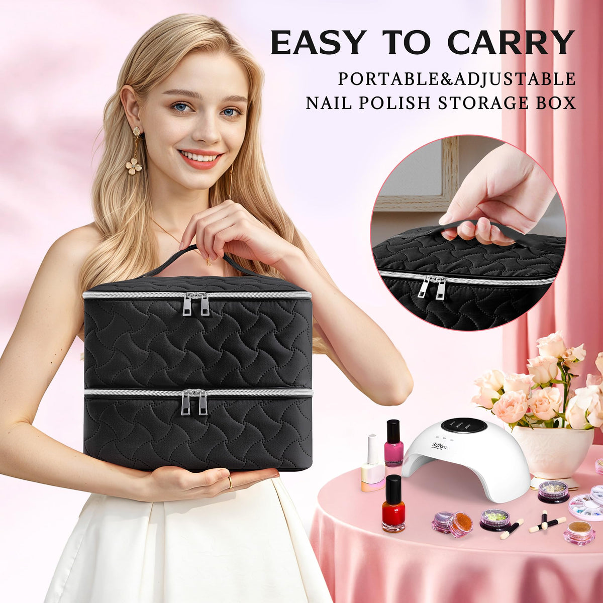 DreamGenius Nail Polish Organizer Bag with adjustable dividers