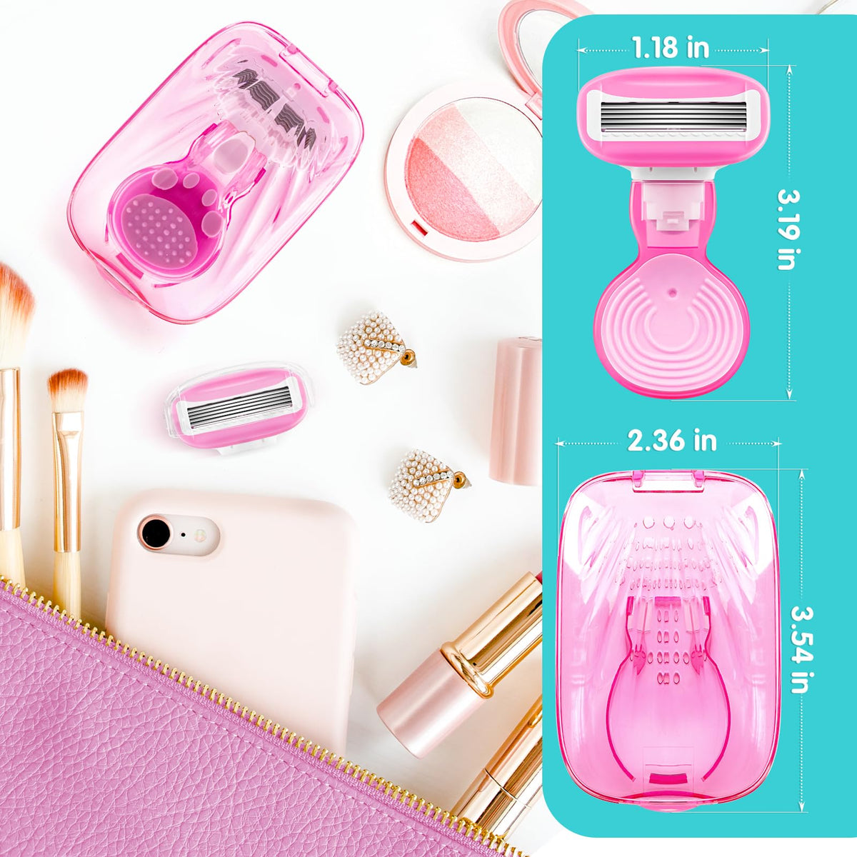 DreamGenius Travel Razor in a travel toiletry bag