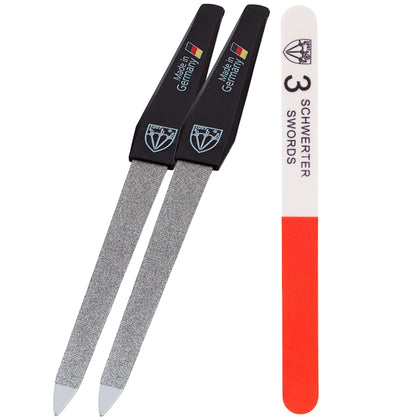 Drei Schwerter Sapphire Nail File Set front view with two files and buffer