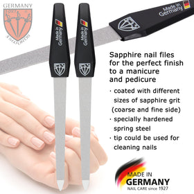 Drei Schwerter Sapphire Nail File Set showing coarse and fine sides