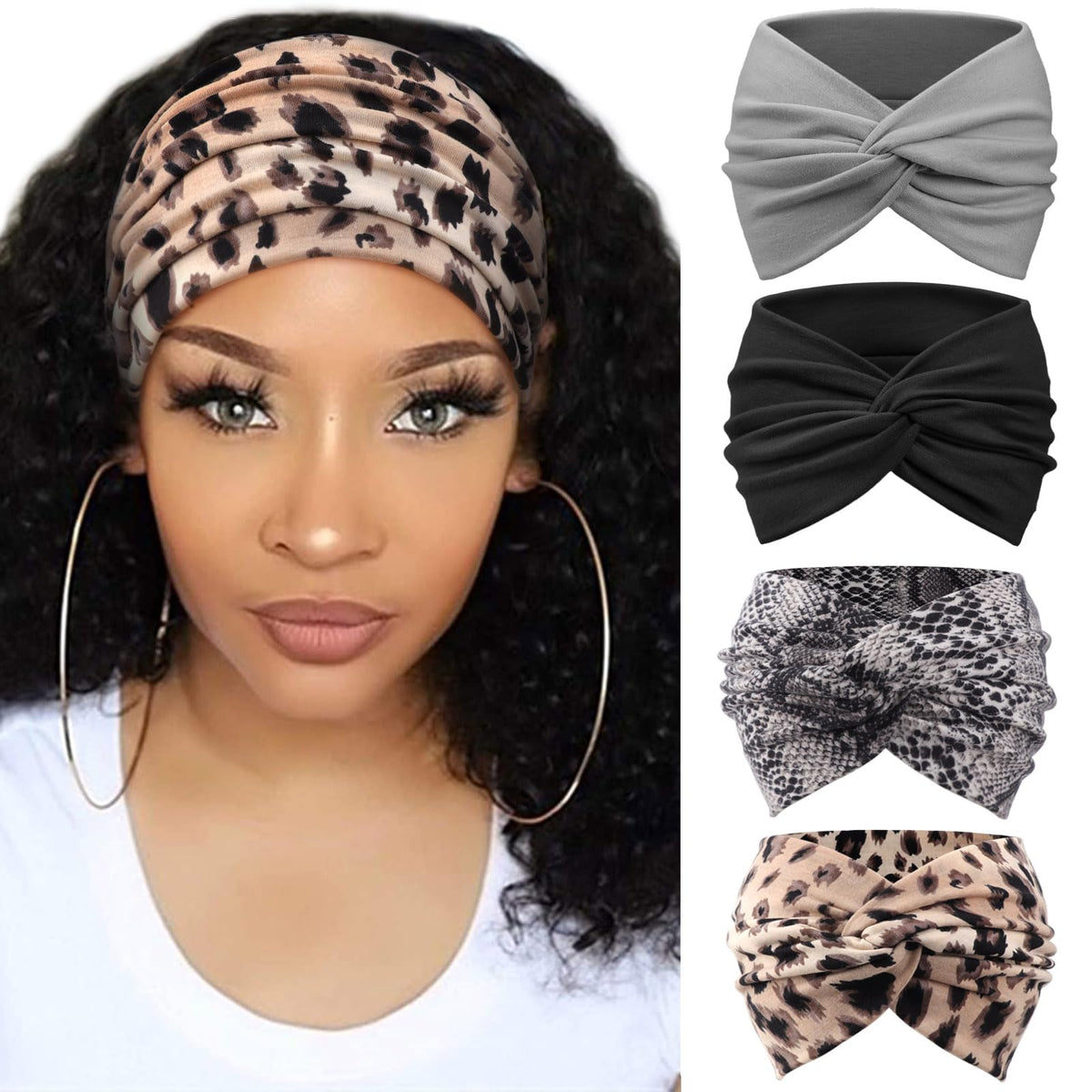 DRESHOW 4 Pack Turban Headbands in assorted colours