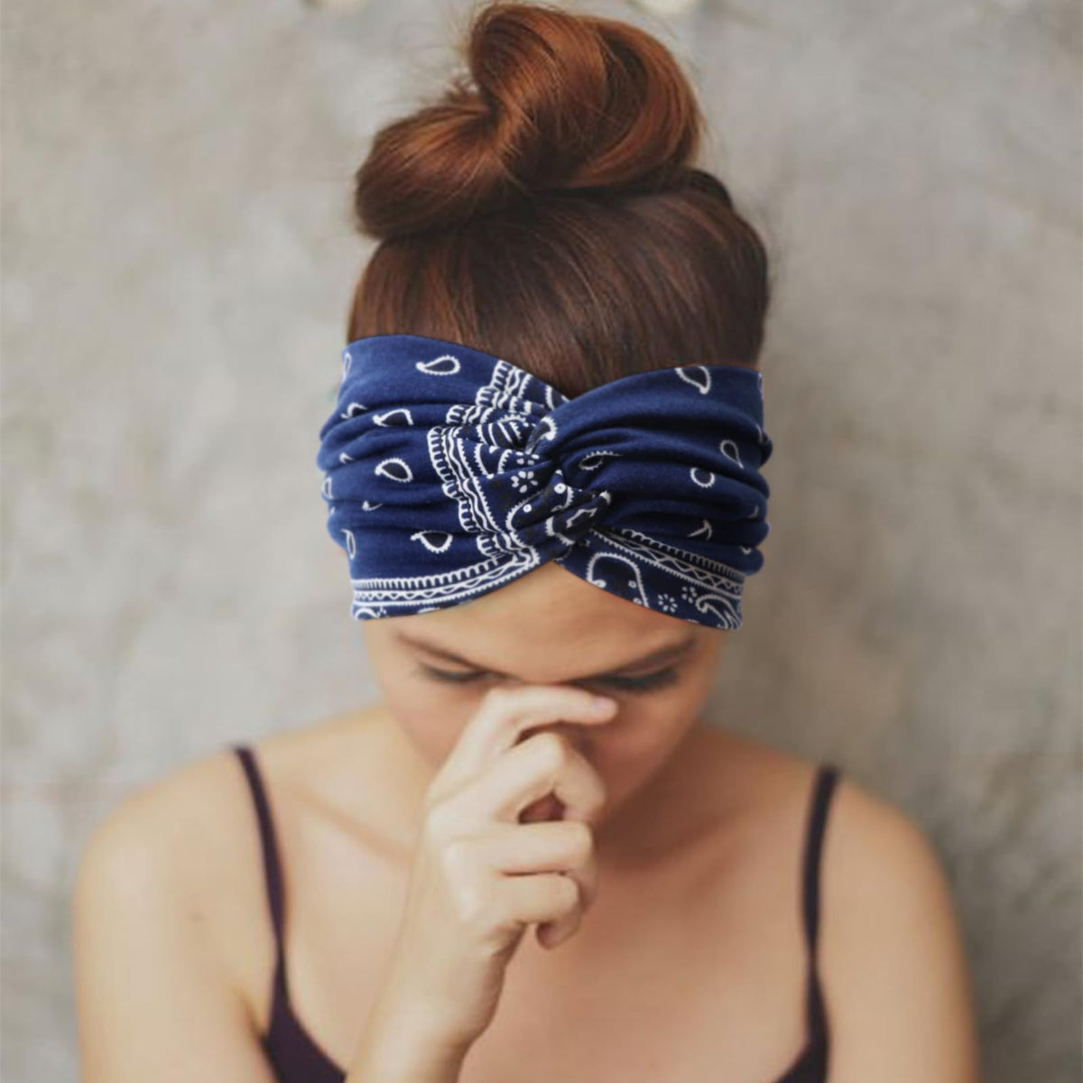 DRESHOW Turban Headband model wearing in outdoor setting