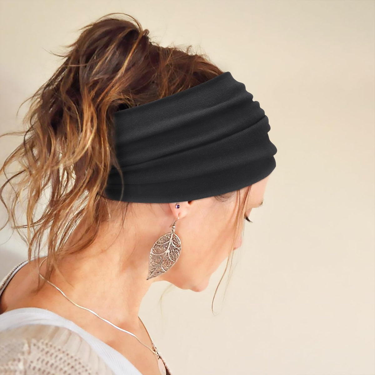 DRESHOW Wide Headband worn during yoga practice