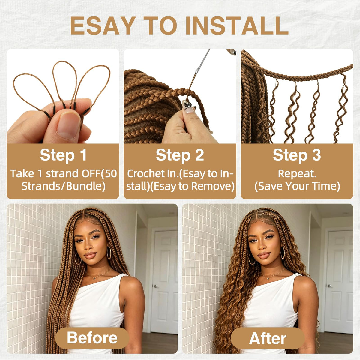 DRESSMAKER Human Crochet Hair 18inch Deep Wave Extensions styled on mannequin