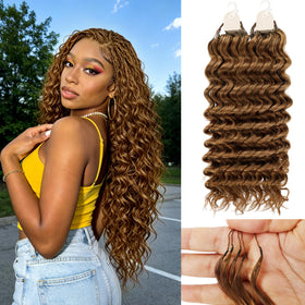 DRESSMAKER Human Crochet Hair Extensions 18inch deep wave light auburn front view