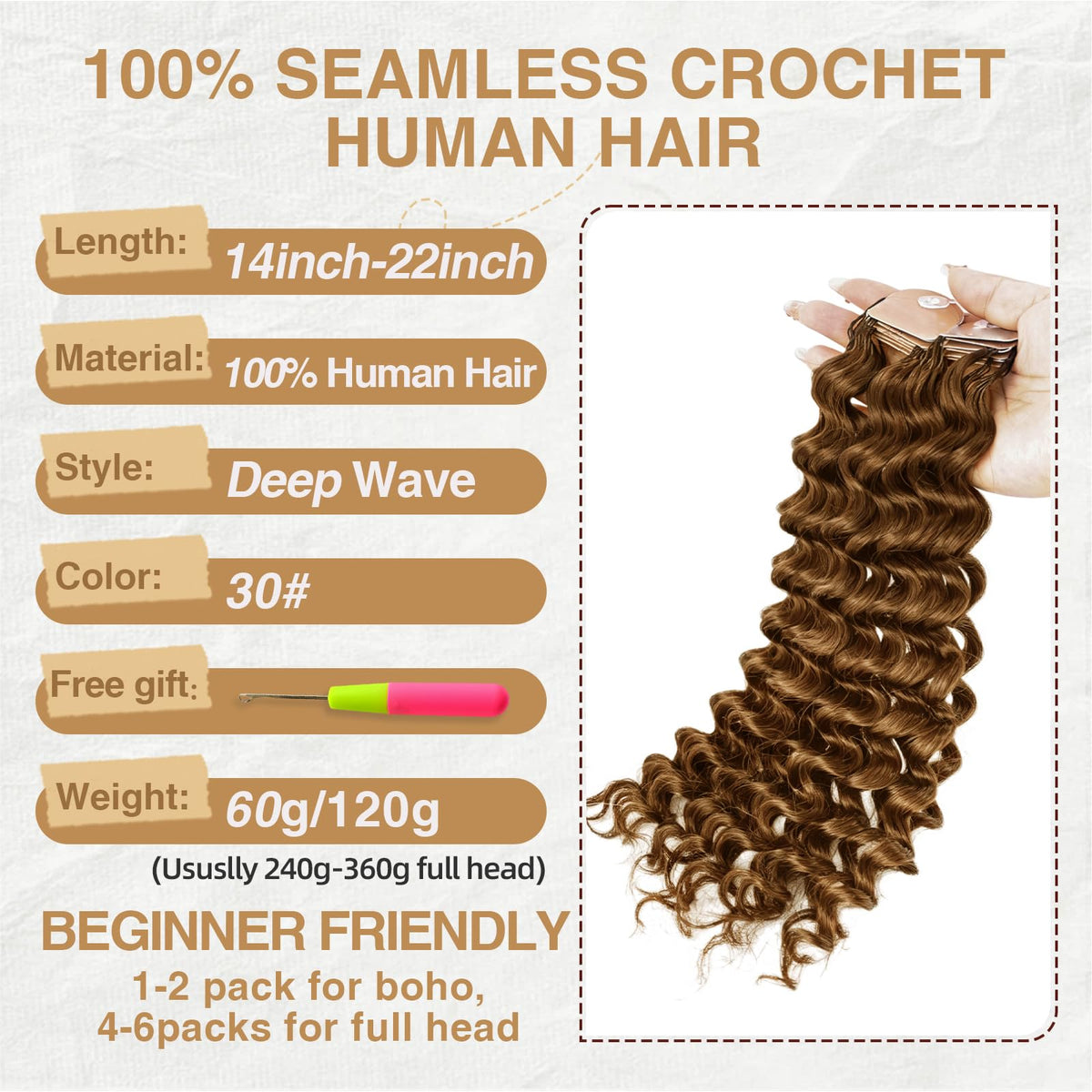 DRESSMAKER Human Crochet Hair Extensions 60g deep wave texture close-up