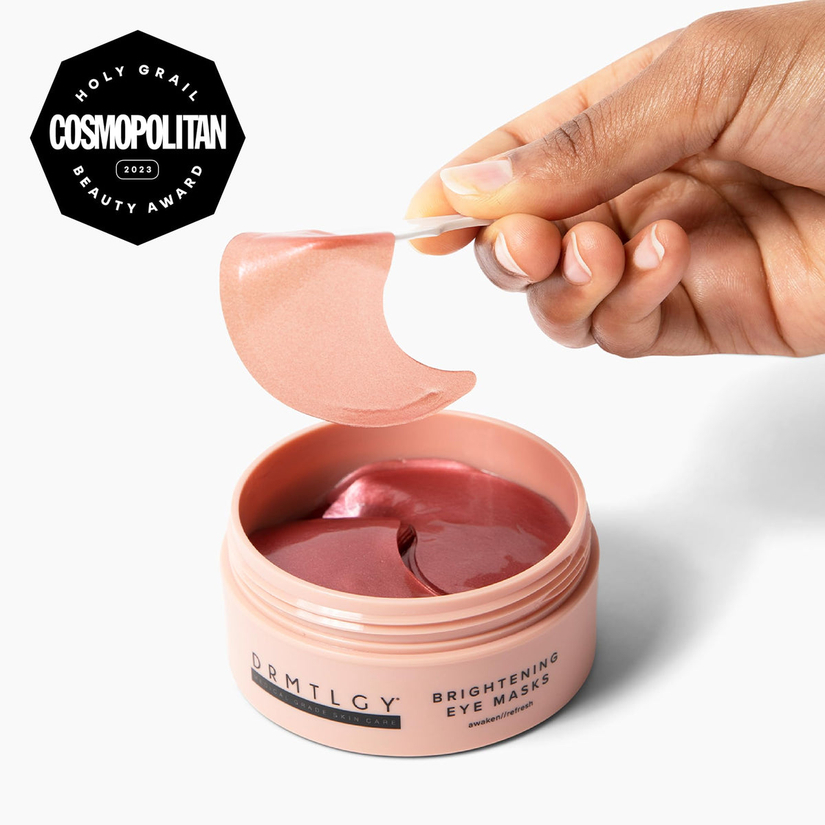 DRMTLGY Brightening Eye Masks on a bathroom counter
