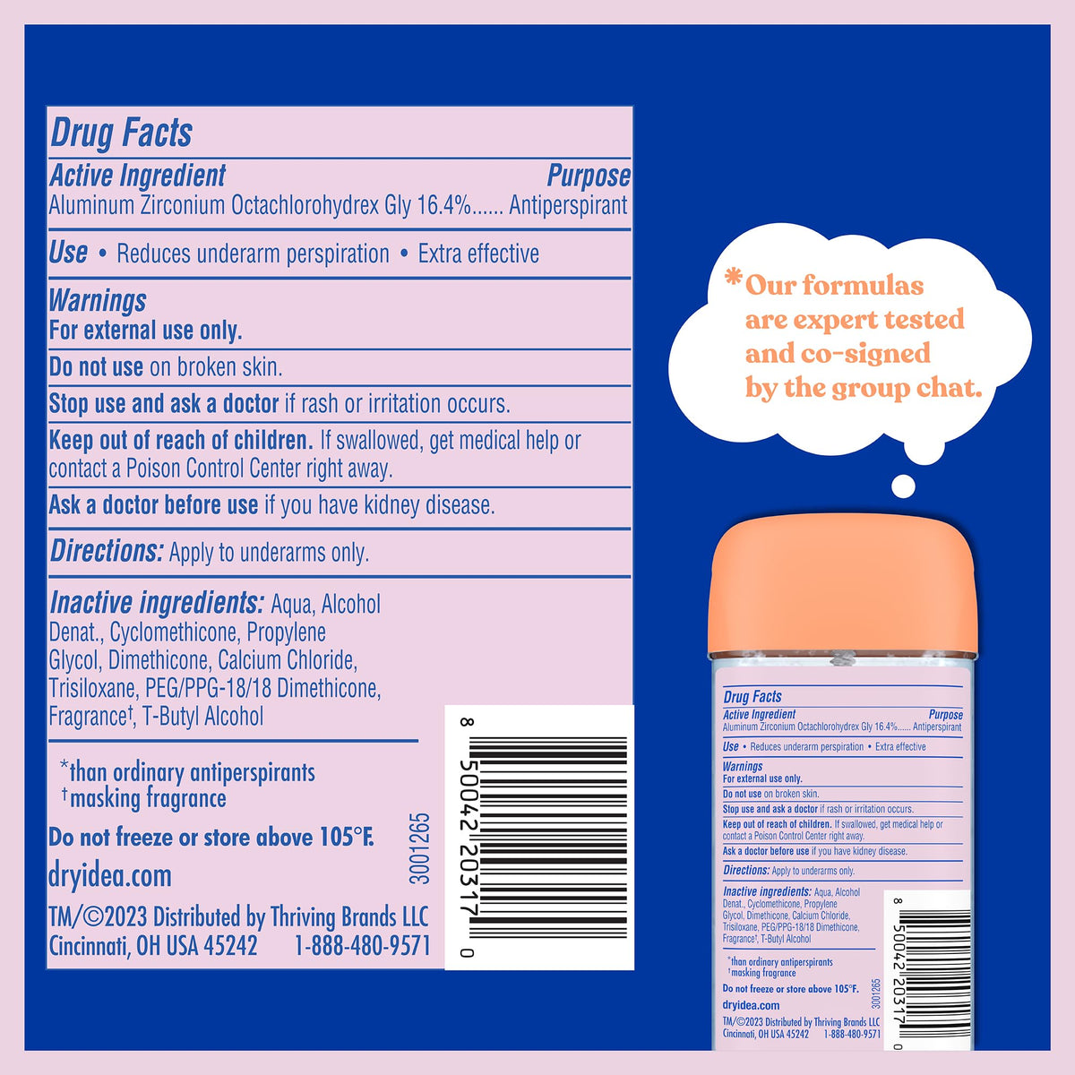 Dry Idea Gel Deodorant with ingredients list visible