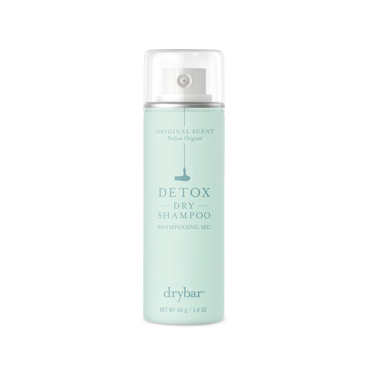 Drybar Detox Dry Shampoo Spray front view, travel size 1.4 oz