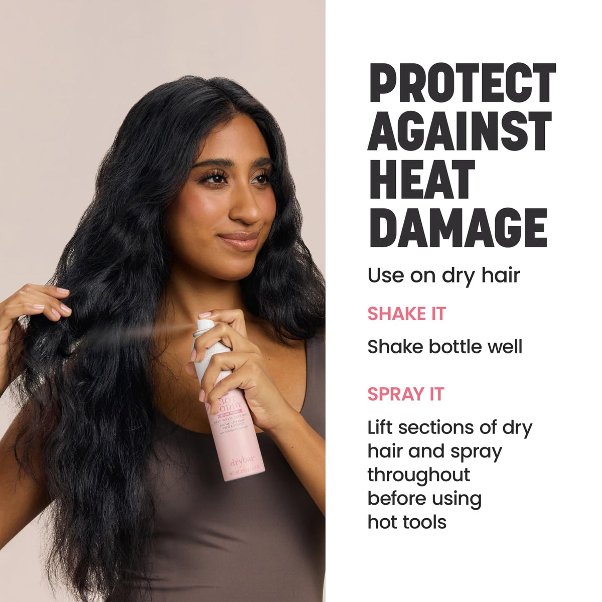 Drybar Hot Toddy Heat Protectant Mist on vanity